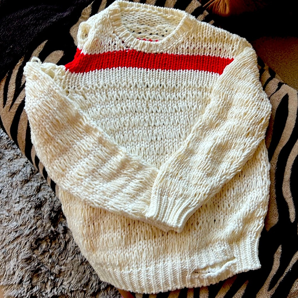 IRO Sweatshirt White with Red Stripe Asymmetrical M